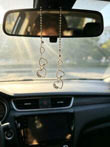1 pieza Decoración colgante de espejo retrovisor de coche con corazón de diamante brillante, accesorio interior de coche - A - Ver 2