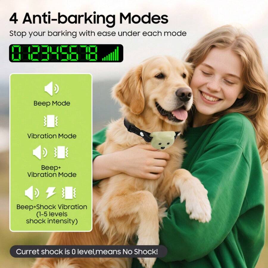 Lightweight Anti-Barking Dog Collar, Multi-Mode Adjustable Training Collar With 8 Sensitivity Levels & 3 Training Modes (Sound / Vibration / Shock), 1‑5 Levels For Vibration & Shock, Effective Anti-Barking Device For Dogs. - Collar Anti-barking Device - ZX13 - Electric Shock Version - Yellow - View 1