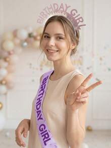 1pc/2pcs Birthday Girl Headband & Sash Set, Party Photo Decor, Ins Influencer Birthday Party Accessories, Glitter Letter Headband + Lightning Print Sash, Delicate Dreamy Color Scheme, Durable Construction, Secure Fit, Instantly Elevates Birthday Vibes, Suitable For Birthday Party, Gathering, Date, Outing, Perfect For Self-Use, Photography, Or Gift - Multicolor - View 3