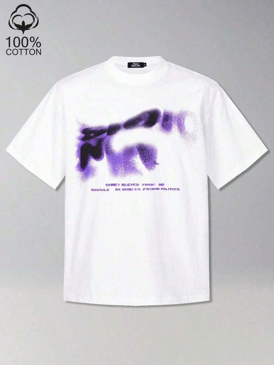 Camiseta negra con letras borrosas y gráfico azul - Morado - Ver 1