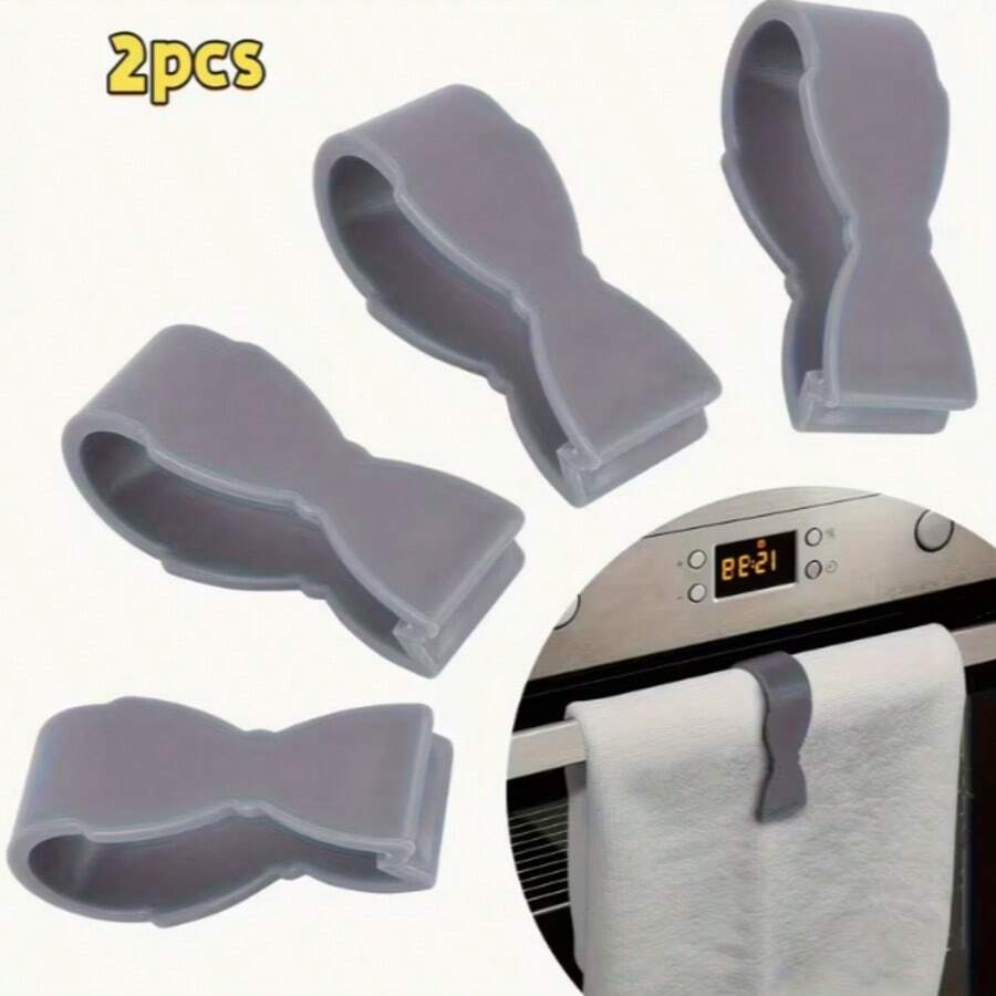 Bộ 2 kẹp khăn nhựa gắn tường - Kiểu dáng giản dị, chống trượt, tiện dụng, thích hợp cho nhà bếp, phòng tắm, tay cầm lò nướng, máy rửa chén, bếp nấu - Giá treo khăn chắc chắn, tránh rơi, móc treo tiện lợi.