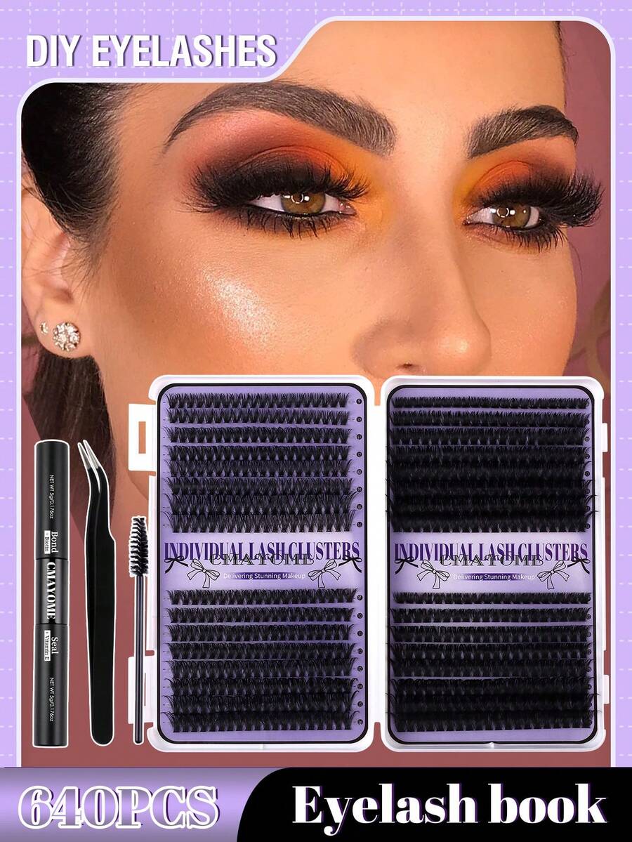 544/608pcs D-Curl Cluster False Eyelashes, Suitable For Beginners, Dense And Fluffy, Enlarging Eyes, Lightweight And Reusable, Long-Lasting Lash Clusters, Soft And Natural, Suitable For Home DIY, Travel, And Daily Commute.