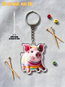 1pc Colorful Knitted Animal Acrylic Keychain, High-Definition Printing On Acrylic Material, Unisex Bag Charm, Car Rearview Mirror Pendant, Suitable For Key Organizer, Personal Decoration, Party Favor - Multicolor - View 12