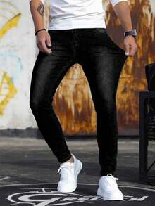 1pc Men's Black Slim Fit Stretchy Casual Breathable Pocketed Jogger Pants, Suitable For Urban Walking, Parent-Child Outdoor Activities, All Seasons - Black - View 3