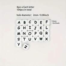 15/26/104pcs White Silicone Alphabet Beads, 12mm Square Letter Beads For Keychain And Bracelet Crafting, Durable DIY Jewelry Making Supplies - Letter - View 2