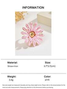1 pièce Bague ouverte style frais d'été en raphia tressé avec fleurs et strass, bijoux rose pour femmes pour vacances & rendez-vous - Rose bonbon - Voir 5