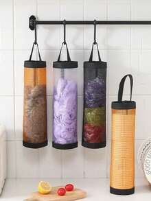 1pc Plastic Bag Holder: Grocery Bag Holder, Mesh Hanging Storage Bag Dispenser, Foldable Garbage Bag Organizer, Breathable Plastic Bag Storage For Your Kitchen - Random Style - View 9
