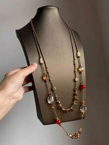 1pc Retro Luxury Bohemian Style Colorful Shell Beaded Necklace, Suitable For Women's Daily, Party And Holiday Wear (Beads Are Artificial, May Have Slight Differences From Actual Product) - Multicolor - View 3