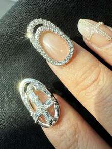 Minimalist Chic Finger Nail Ring, New Rhinestone Cross Design Nail Jewelry For Women, Suitable For Party, Banquet, Vacation Wear, Gift - Multicolor - View 2