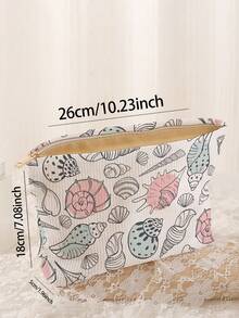 1 pieza Bolsa de cosméticos portátil, Serie Océano con estampado de concha y estrella de mar de impresión doble cara, Bolsa de maquillaje con cremallera para viajes, Bolsa de almacenamiento de artículos de tocador multifuncional - Multicolor - Ver 3