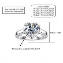 ConiiW 2 Carat 925 Sterling Silver Heart-Shaped Moissanite Ring, Romantic Classic Cute Versatile Fashion, High-Quality Unisex Jewelry, Suitable For Daily Wear, Parties, Weddings, Dates, Christmas, Valentine's Day, Mother's Day, Father's Day, And Other Occasions As Gifts For Adults, Graduations, Proms, Etc. - Silver - View 11