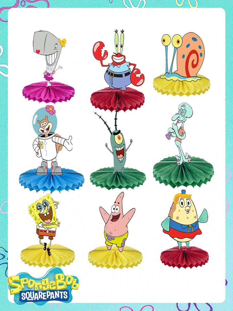SpongeBob SquarePants 1/9pcs Random SquarePants Birthday Party Decorations, Tabletop Accessories, Unfold And Use, Lightweight And Convenient, Reusable And Foldable - one-size - View 1