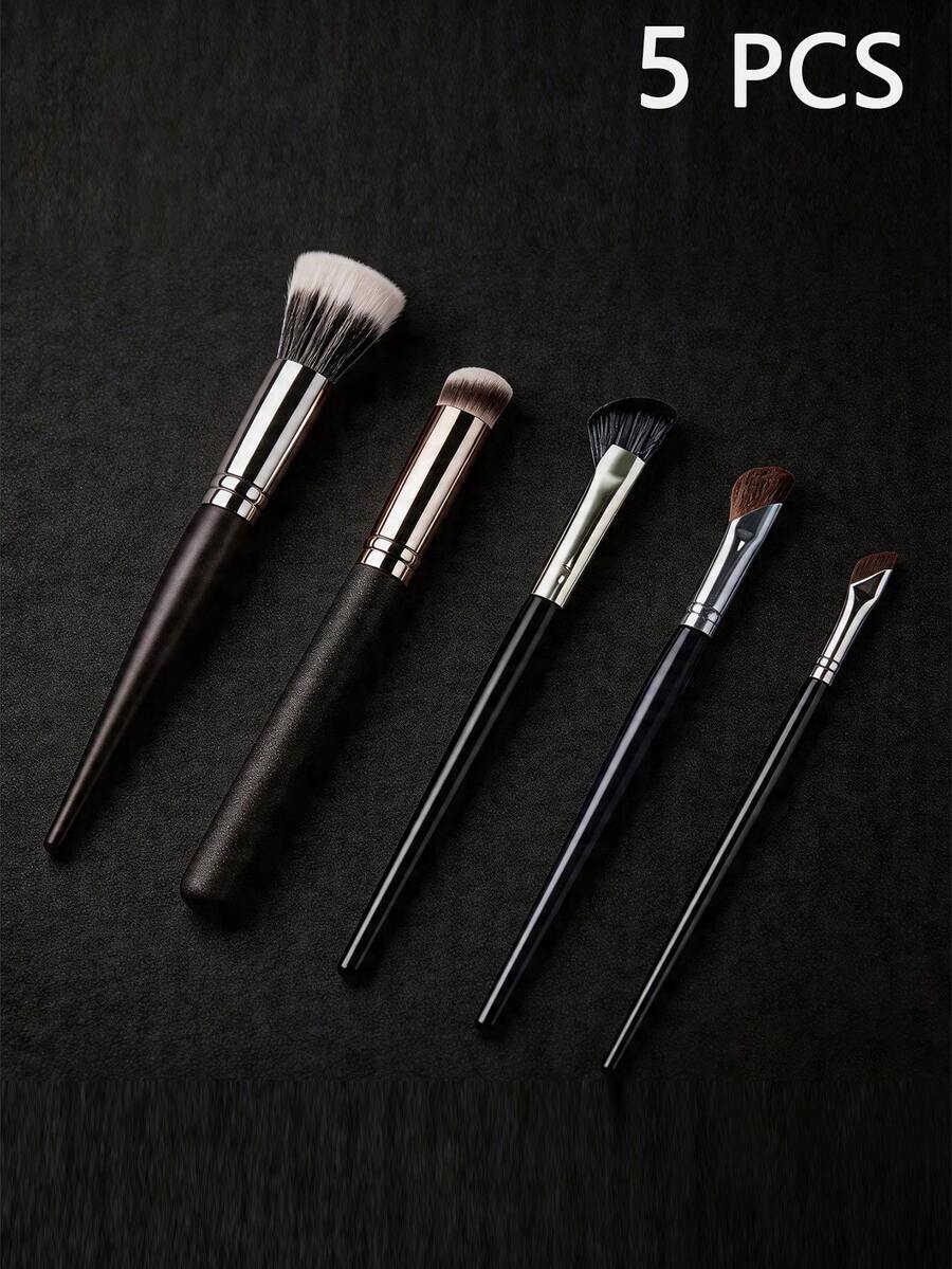 5 Pcs Makeup Brushes Set Multi Purpose Facial Makeup Brush Perfect For Any Look Premium Perfect For Blending Liquid Buffing Cream Sculpting Mineral - Black - View 1