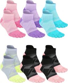 Fourluoo 6 Pairs Women Men Ankle Toe Socks Cotton Warm Crew Toe Separator Socks For Athletic Running - ColorH - View 1