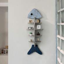 Mediterranean Style Decorative Shelving Unit, Wooden Fish Bone Shaped Shelf, Creative Wall Mounted Home Decor - Multicolor - View 9