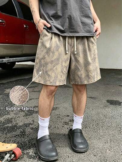 Men's Summer Casual Lightweight Shorts, Bubble Chiffon Fabric, Comfortable & Skin-Friendly, Suitable For Daily Commute And Vacation Wear