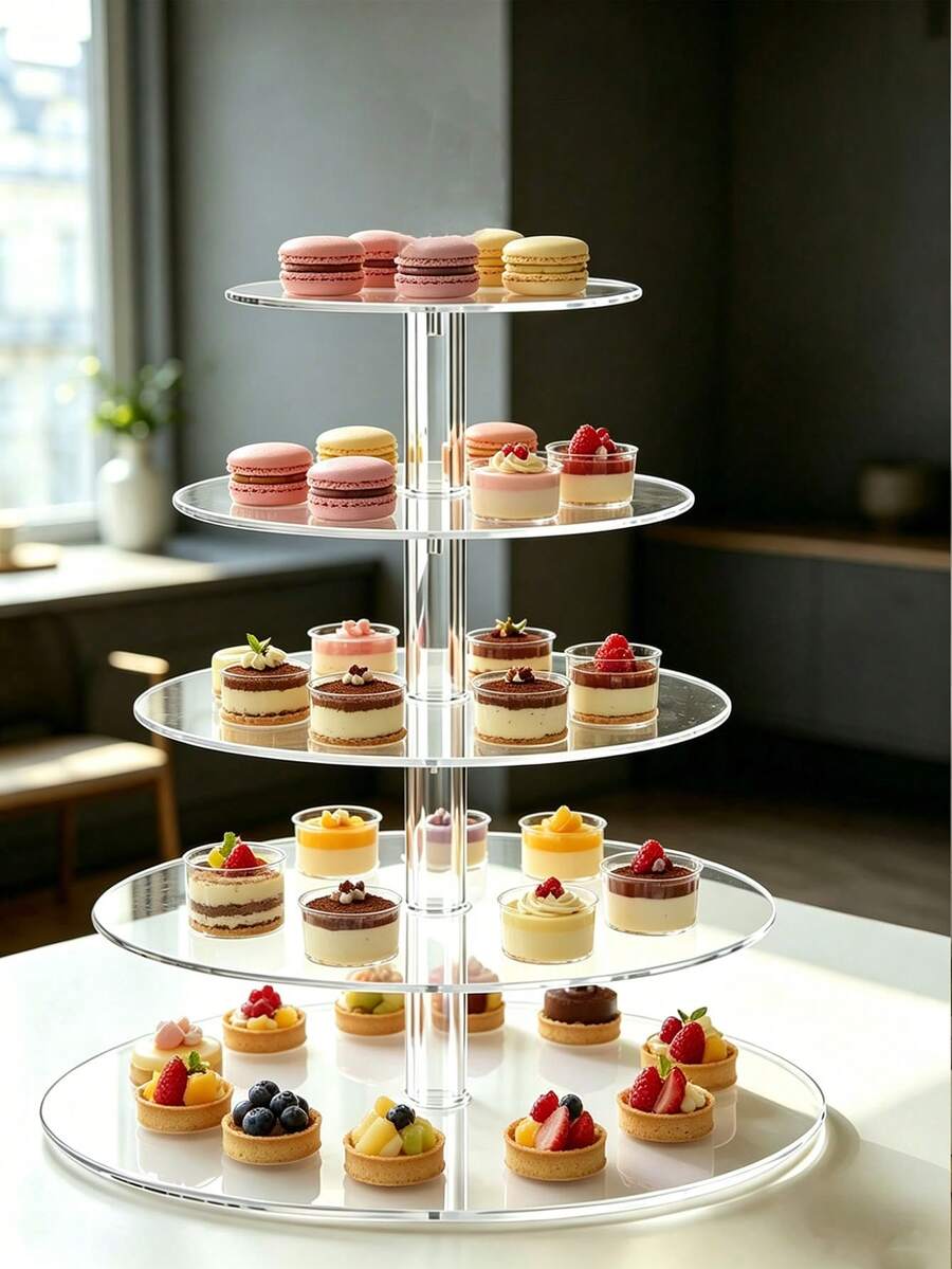 Soporte de pastel de varios niveles, estante redondo para postres, soporte para exhibir cupcakes, soporte para cake pops, hecho de material acrílico, herramientas de hornear y pastelería, moldes para contenedores de pasteles, suministros de hornear, utensilios de cocina, suministros para fiestas, accesorios para pasteles y postres, adecuado para reuniones, bodas, fiestas de cumpleaños, regalos del Día de la Madre, regalos del Día del Padre