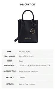 Michael Kors Mercer 女士单肩手提包 35S1GM9T0L 黑色 - 黑色35S1GM9T0L BLACK - 查看 7