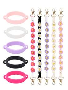 1pc Floral Water Bottle Handle Strap, Adjustable Universal Cup Holder, Cup Accessory, Water Bottle Lanyard, Water Bottle Decoration, Suitable For 20 To 40 Oz Sports Cups, Suitable For Fitness, Camping And Outdoor Activities - Flower Handle - View 2