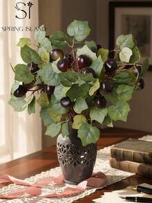 1/3pcs Artificial Ficus Branches With 5 Fruits, 38cm/14.9 Inches, Made Of PE Material. Available In Green Or Purple Fruit Styles. Artificial Plants, Artificial Flowers, Seasonal Decor, Wedding Decor, Tabletop Decor, Centerpiece, Fake Plants, Room Decor, Desk Decor, Garden Decor, Indoor Decor, Party Gifts, Dorm/Office Decor, Easter, Home Decor. - Multicolor-b - View 8