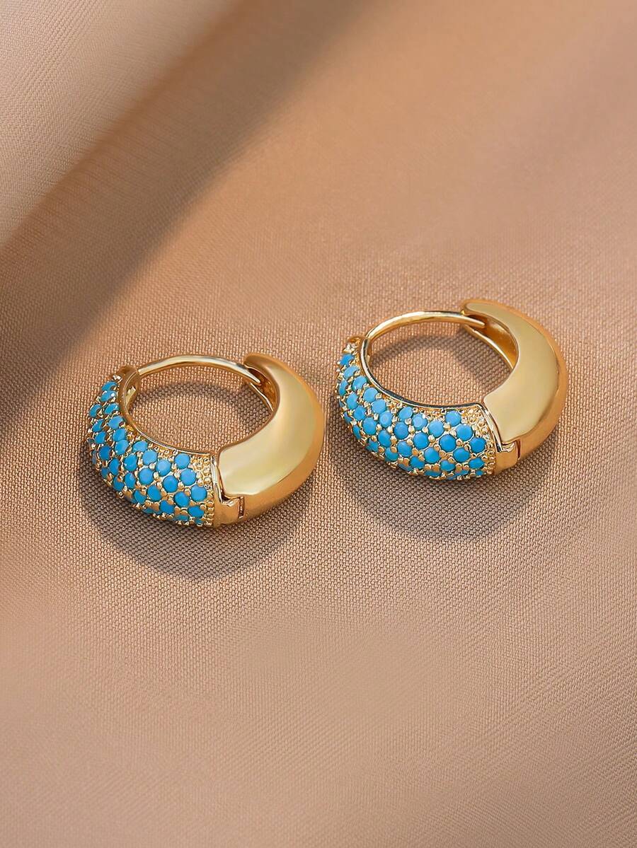 1 par de pendientes elegantes de turquesa, joyería de lujo con estilo francés retro, adecuada para salidas, viajes ligeros y otras ocasiones de las mujeres - Dorado - Ver 1