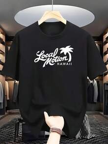 White Short-Sleeved T-Shirt With "Local Motion HAWAII" Text And Palm Tree Design - White - View 6