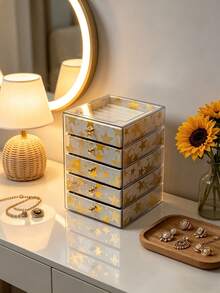 1pc 5/1 Layer Printed Acrylic Jewelry Box, Multi-Layer High Capacity Drawer Style Jewelry Organizer - Multicolor - View 10