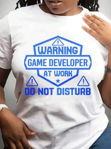 Women's Developer T-Shirt "Don't Disturb At Work" - Casual Crew Neck Gaming T-Shirt Suitable For Game Developers, Tech Workers, And Programming - 白色 - 查看 1