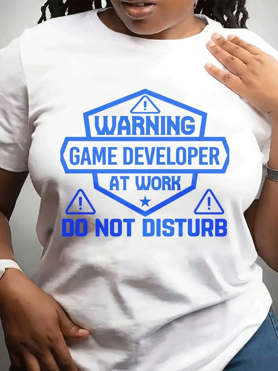 Women's Developer T-Shirt "Don't Disturb At Work" - Casual Crew Neck Gaming T-Shirt Suitable For Game Developers, Tech Workers, And Programming - 白色 - 查看 1