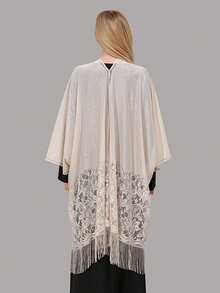 1pc Solid Color Lace Hollow Floral Tassel Shawl,Holiday,Travel Essential - Multicolor - View 2