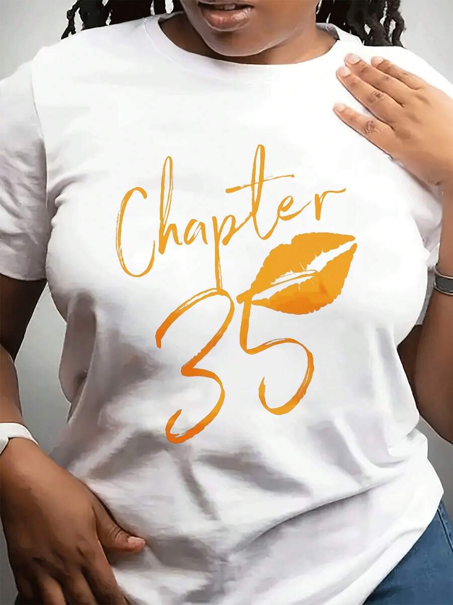 Fashionable Casual Round Neck Short Sved Top Mother's Day T-Shirt Can Be Used For Daily Wear, Special Print, 35th Birthday Gift To Give To Friends And Family - 白色 - 查看 1