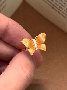 1 pieza Anillo abierto de mariposa con circonita cúbica retro, elegante y lujoso, adecuado para el uso diario de las mujeres - Dorado - Ver 1