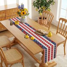 1pc Patriotic 4th Of July Table Runner, Red White And Blue Star Stripe Design, Perfect For Independence Day BBQ, Memorial Day And Summer Party Decoration - Multicolor - View 4