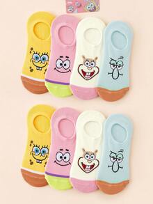 SpongeBob SquarePants 2/4/8雙彩色可愛卡通圖案加強趾尖與足跟舒適短襪，男女通用，四季適用，適合學校與戶外運動，夏冬皆宜，章魚款 - 彩色 - 查看 10