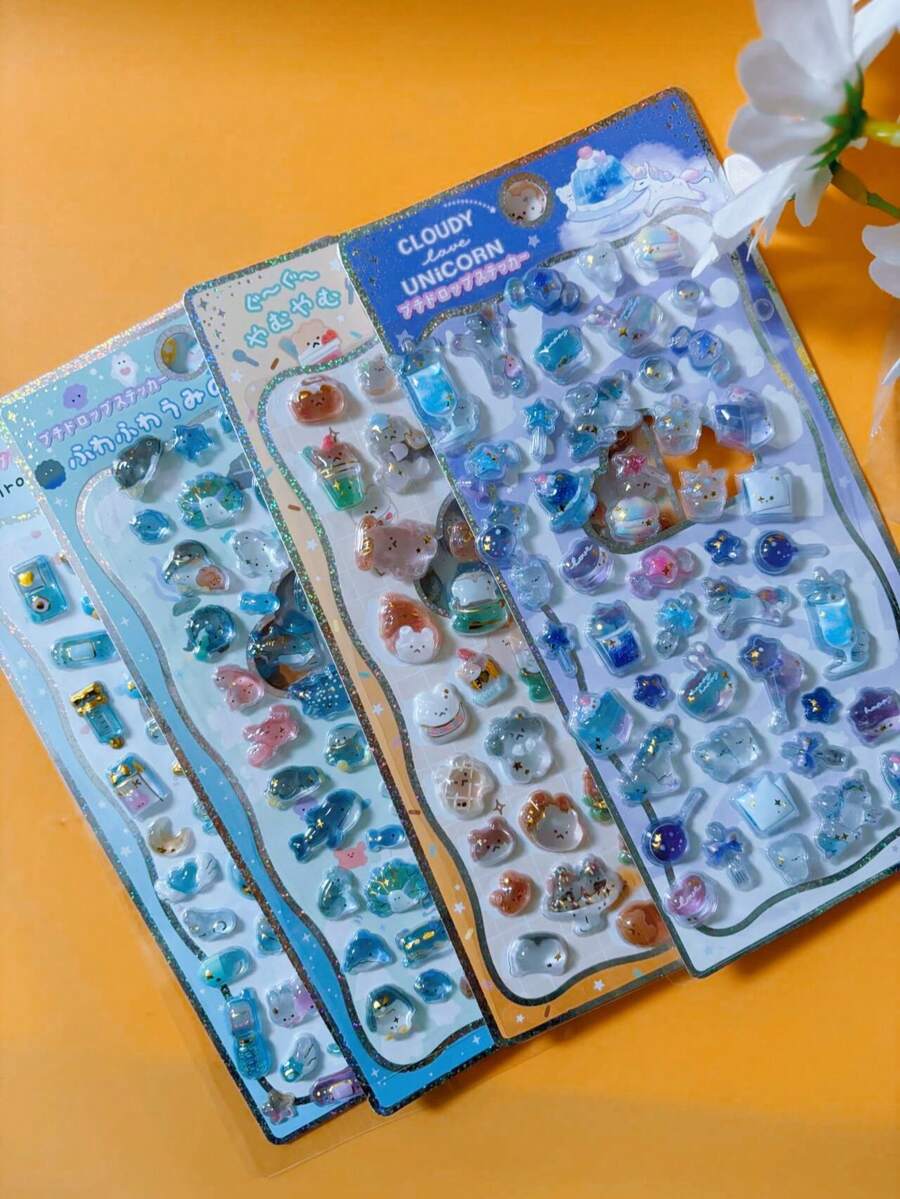 3D立体浮雕气泡海底世界装饰贴纸，漂浮瓶，金箔艺术DIY剪贴簿，手机壳装饰