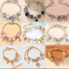 KIT1-6 Silver/Gold Charm Bracelet, Women's Style, Fashion Gift/Random Model - 3銀+3金 - 查看 1