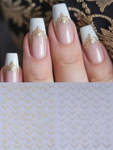 SWEET TREND Adesivos de Unha Florais Metálicos 3D 2 Peças Dourado e Prata - Design Vazado Estilo Vintage Corte Esmalte Pétalas Padrões de Colar Francês DIY Y2K Luxo Barroco Decalques Autoadesivos Decoração de Arte de Unhas em Gel Suprimentos para Unhas - Multicolorido - Visão 1