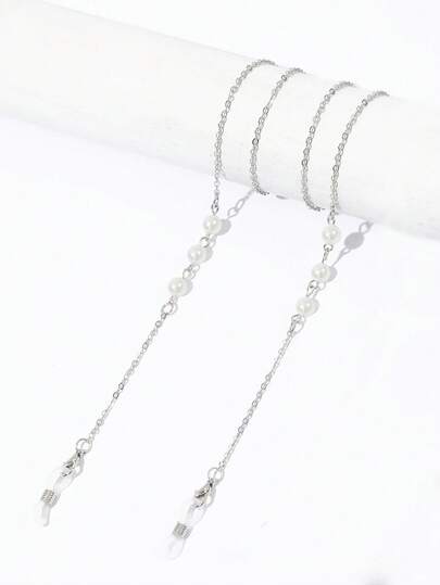 1pc Luxury Faux Pearl Metal Ball Eyeglass Chain, Fashion Glasses Chain, Reading Glasses Chain, Elegant Fashion Eyewear Accessory, Silicone Anti-Slip Glasses Strap
