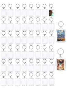 10/20/30/50pcs Transparent Acrylic Photo Frame Keychain, Blank Rectangle Double-Sided Photo DIY Supplies - Multicolor - View 13