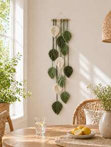 1pc Leaf-Shaped Wall Hanging, Boho Style Room Decor, Handwoven Tassel Tapestry, Rustic Farmhouse Wall Decor, Suitable For Living Room, Bedroom, Entryway And Holiday Home - Multicolor - View 6