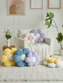 1 pieza Cojín decorativo con diseño floral, cojín decorativo suave y esponjoso con forma de margarita para sofá, cama, primavera/verano, decoración del hogar, dormitorio, jardín exterior, regalo de verano - Morado - Ver 6