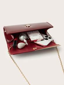 Elegant, Exquisite, Understated Luxury Solid Color Patent Leather Clutch, Convenient To Carry, Fashionable PU Material, Suitable For Women, Applicable For Weddings, Parties, Balls, Galas And Other Occasions. - Burgundy - View 7
