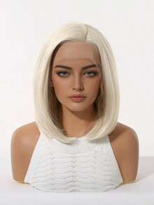 13*4 High Definition Lace Front Wig, 12 Inch Short Straight Bob Style Golden Wig For Women, Natural Glueless Synthetic Fiber Lace Wig, Suitable For Daily Wear, Perfect For Everyday, Parties And New Year Occasions - Gold - View 5