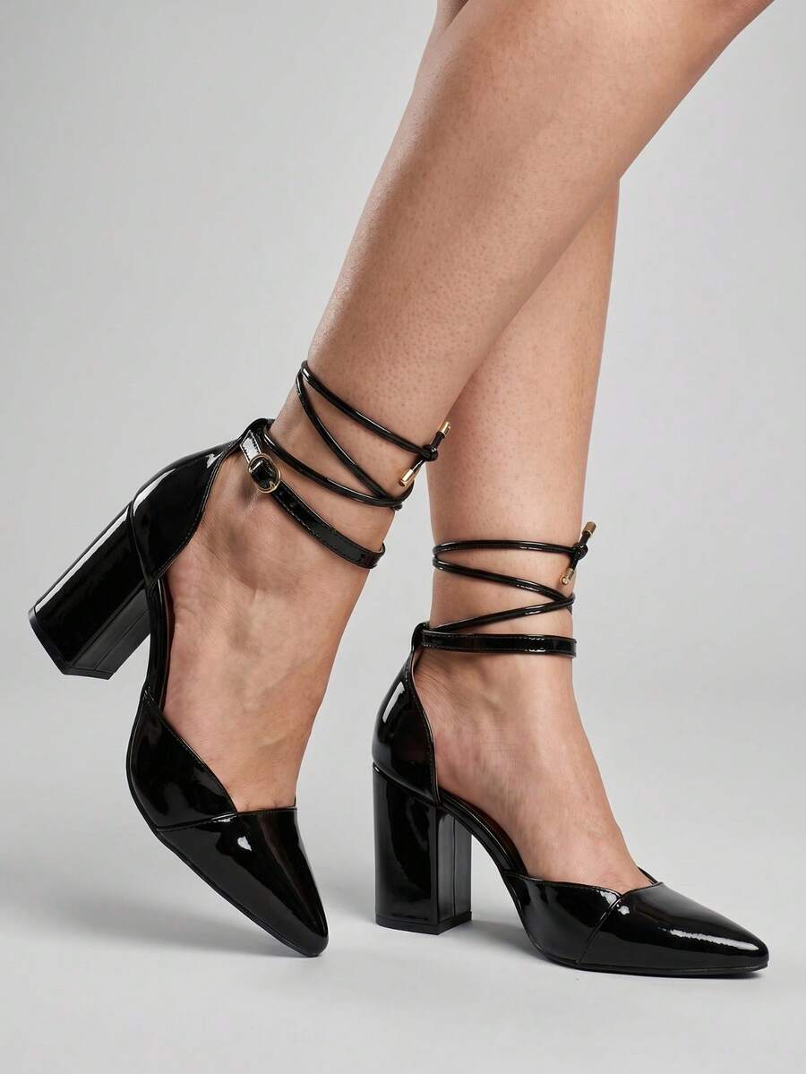 MODARPE Medium Block Heel Pointed Toe Pump S05 - Barniz negro - Ver 1