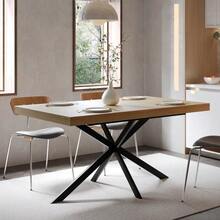 Extendable Rectangular Dining Table In Retro Style, 140-180 Cm, With Hidden Storage, Natural Wood Top And Matching Engraved Center Panel, Ideal For Dining Room, Kitchen And Living Room. Seats 4-6 People (Natural). - 自然色 - 查看 3
