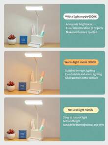 Multifunctional Phone Holder Pen Holder Lamp, Student Dormitory Eye-Caring Reading Study Lamp, Desktop Lamp - 白色 - 查看 9