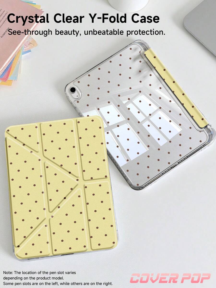 黃色與棕色圓點圖案平板保護殼，相容於 Ipad 9.7/10.2/10.5/10.9/12.9/Pro 11、Galaxy Tab S6 Lite 10.4"、Kindle Paperwhite 第12代 2024、Kindle 第11代 2024，柔軟防震保護，智慧休眠/喚醒，Y型摺疊支架，非國內復活節春季禮物