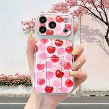 1pc Fashionable Silver Cherry Drop Pattern Phone Case, Anti-Fall, Full Coverage, Precise Cutouts, Minimalist & Stylish Design, Suitable For IPhone, Protective, Ideal Choice For Fashion Enthusiasts - Silver - View 2