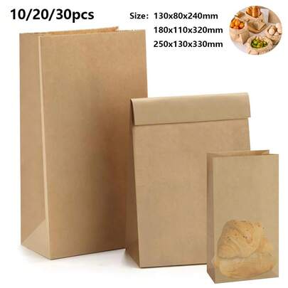 Túi giấy đựng đồ ăn trưa, 10/20/30 chiếc, giấy Kraft màu nâu, túi đựng đồ ăn nhẹ số lượng lớn, thích hợp cho đồ thủ công, bữa trưa, bánh mì, bánh sandwich, kẹo, đồ ăn vặt, túi giấy nhỏ màu nâu.