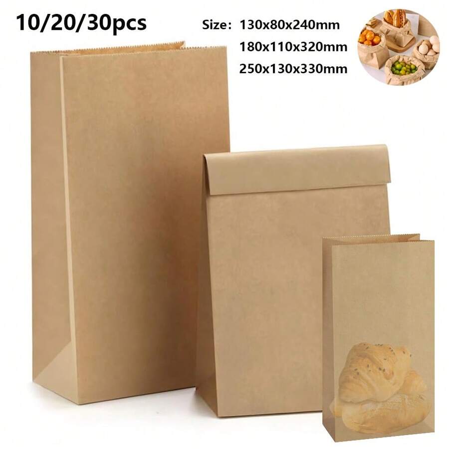 纸质午餐袋 10/20/30 个装 牛皮纸棕色零食袋 散装，适用于手工制作、午餐、面包、三明治、糖果、零食，棕色小纸袋 - 查看 1